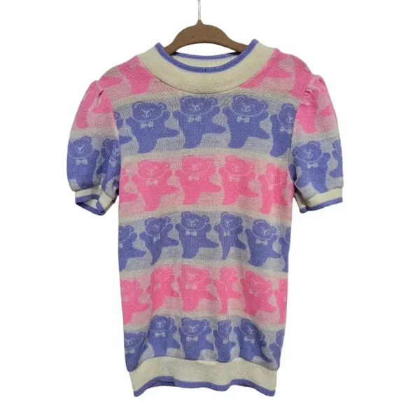 Vintage Other - Vintage 1980s 1990s Bull Frog Pastel Bear Short Sleeve Knit Sweater 2T